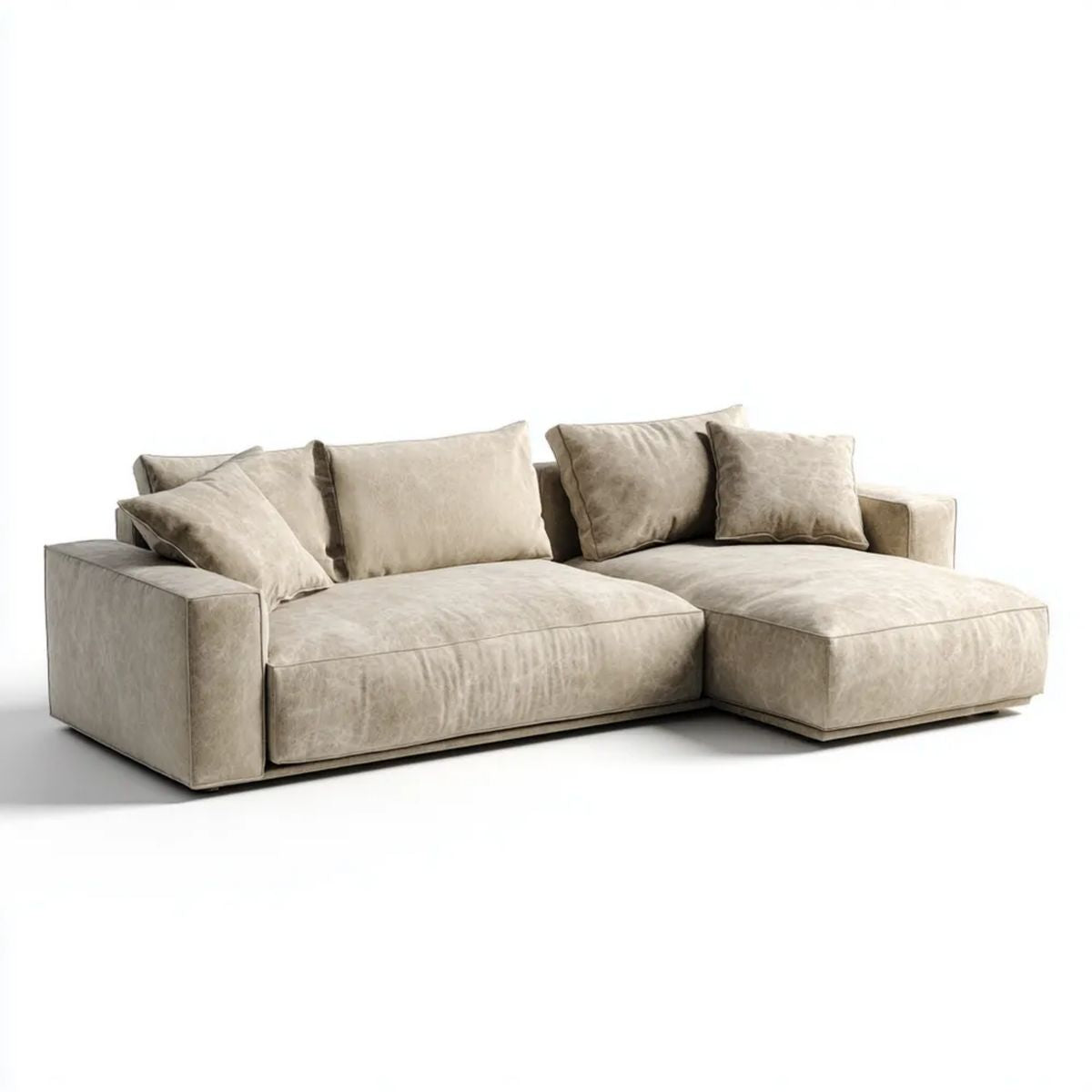Sofa, 4-osobowa sofa z szezlongiem beżowy poliester epsoseede efekt 280 x 170 x 85 cm