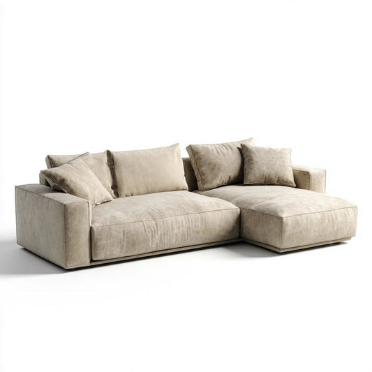 Sofa, 4-osobowa sofa z szezlongiem beżowy poliester epsoseede efekt 280 x 170 x 85 cm