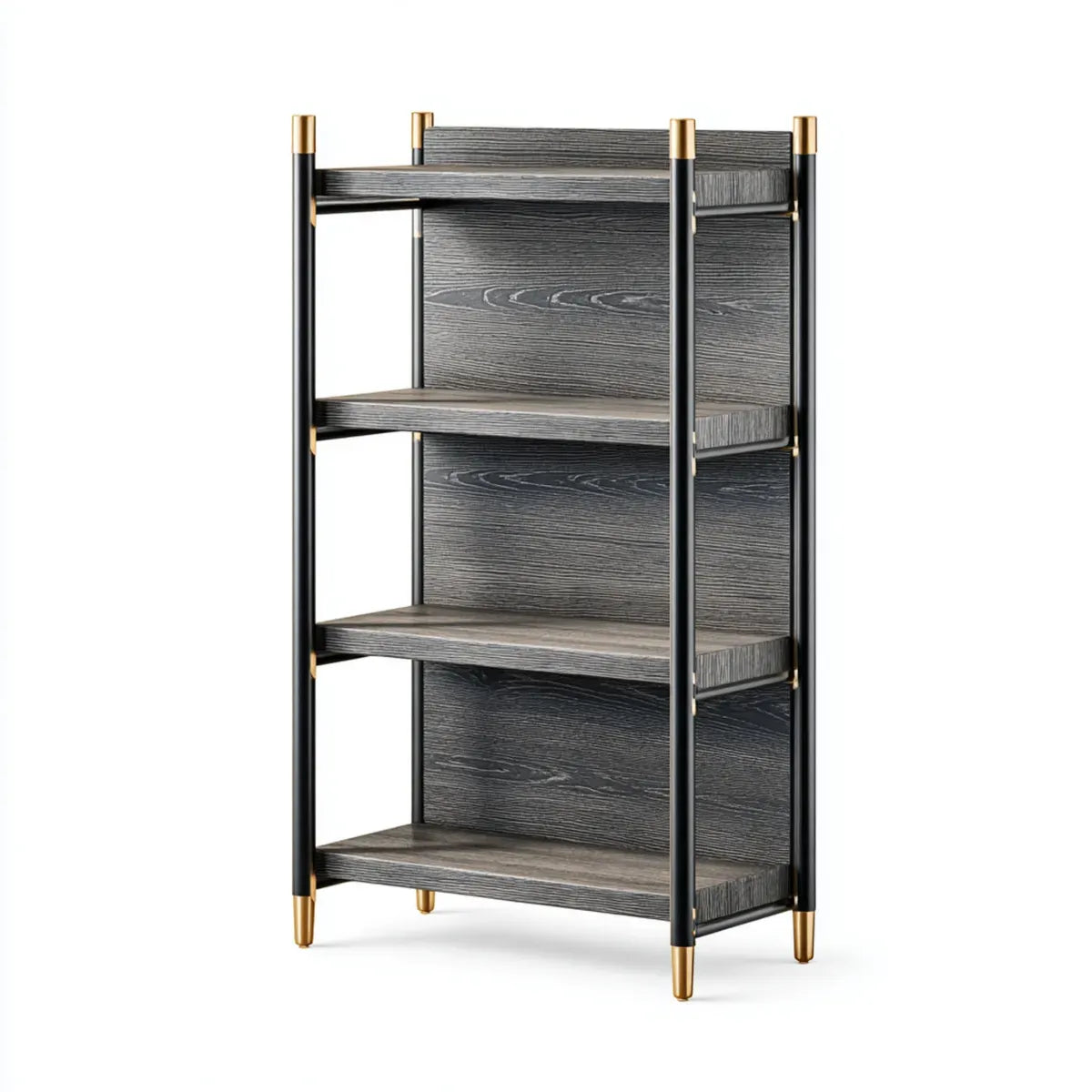 Regał na książki, Książkowiec biurowy z 4 półkami czarny 80 x 35 x 180 cm w MDF i prostokątnej stali