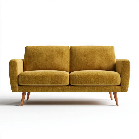 Sofa, 2-osobowa z żółtym poliestrem i musztardą sofa z drewnianymi nóżkami, 140 x 78 x 82 cm