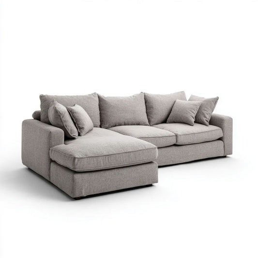 Sofa, 3-osobowa w lewym narożniku sofa w szarej bawełnianej poliestrze 280 x 160 x 85 cm