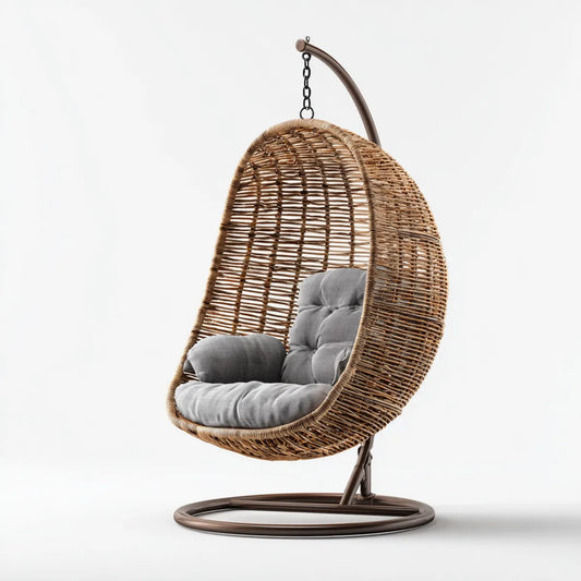 Hamak lub fotel wiszący, Krzesło wiszące z ramą Brązowy szary 105 x 105 x 195 cm Stal rattan owalny