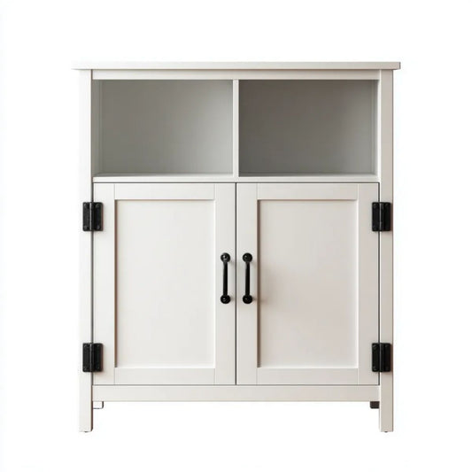 Witryna, Szafka magazynowa w kolorze bialobialowym MDF 76 x 20 x 91 cm z 2 drzwiami i 2 niszami