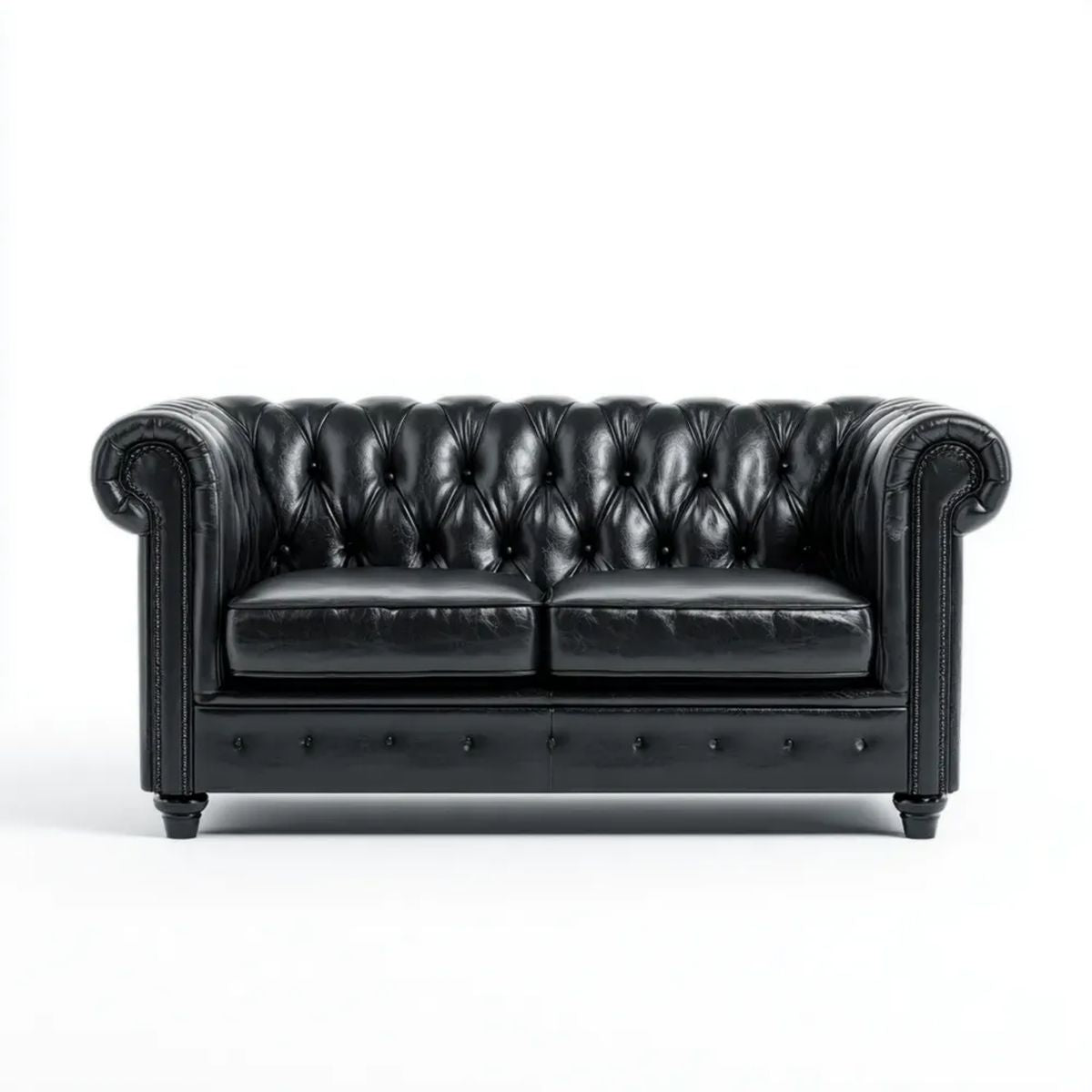 Sofa, Czarna Chesterfield sofa w PU syntetyczna skóra, 170 x 90 x 75 cm