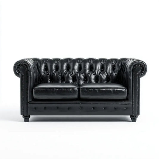 Sofa, Czarna Chesterfield sofa w PU syntetyczna skóra, 170 x 90 x 75 cm