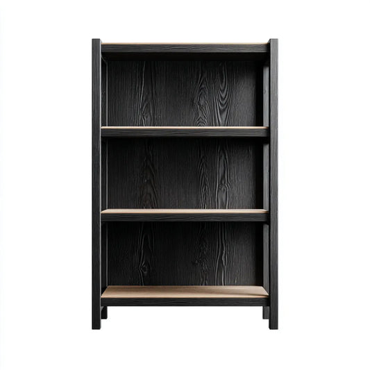 Regał na książki, Czarna biblioteka biurkowa 80 x 30 x 180 cm w prostokątnych panelach półkowych MDF 4